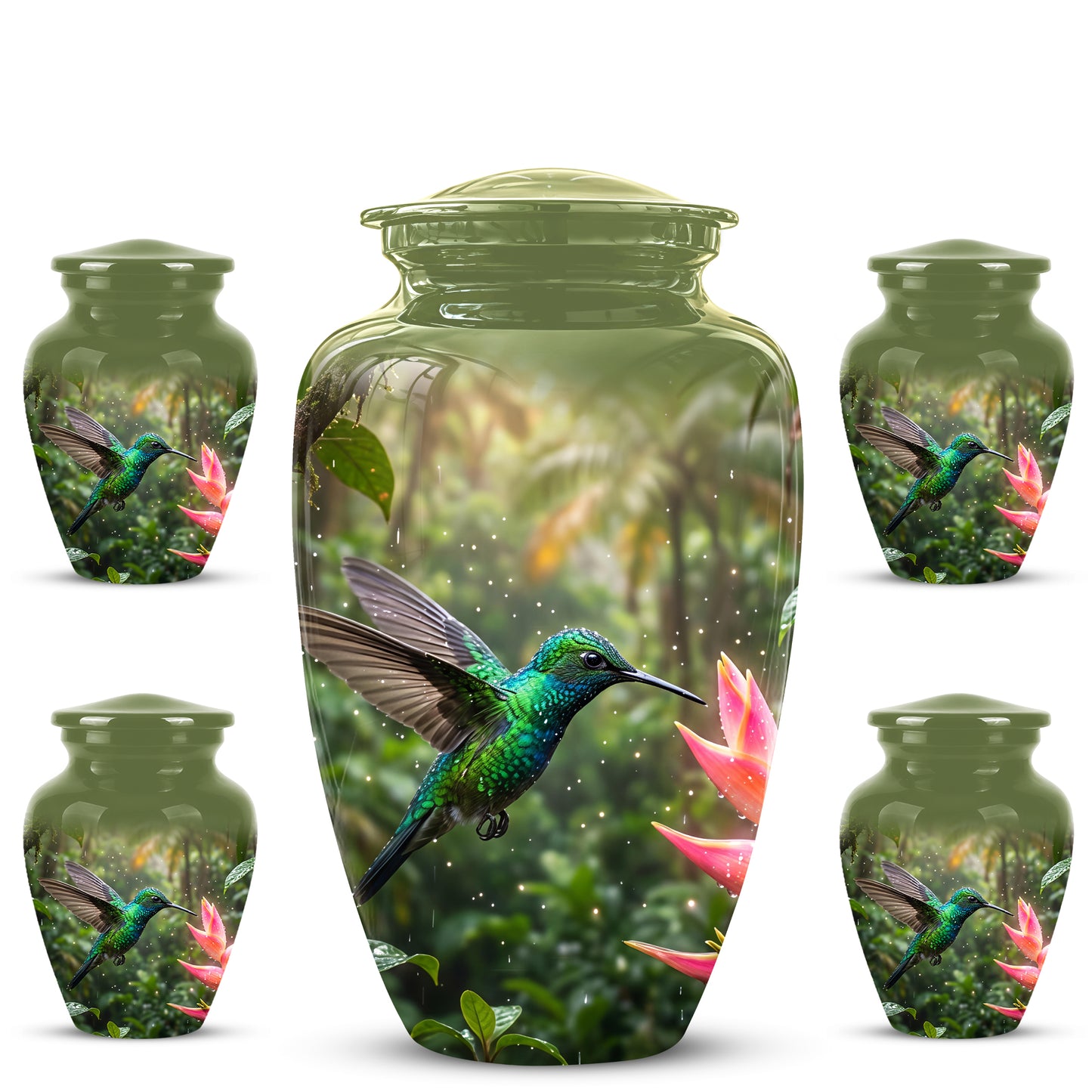 Celestial Flying Green Hummingbird Urn - Majestic Handcrafted Burial Urn