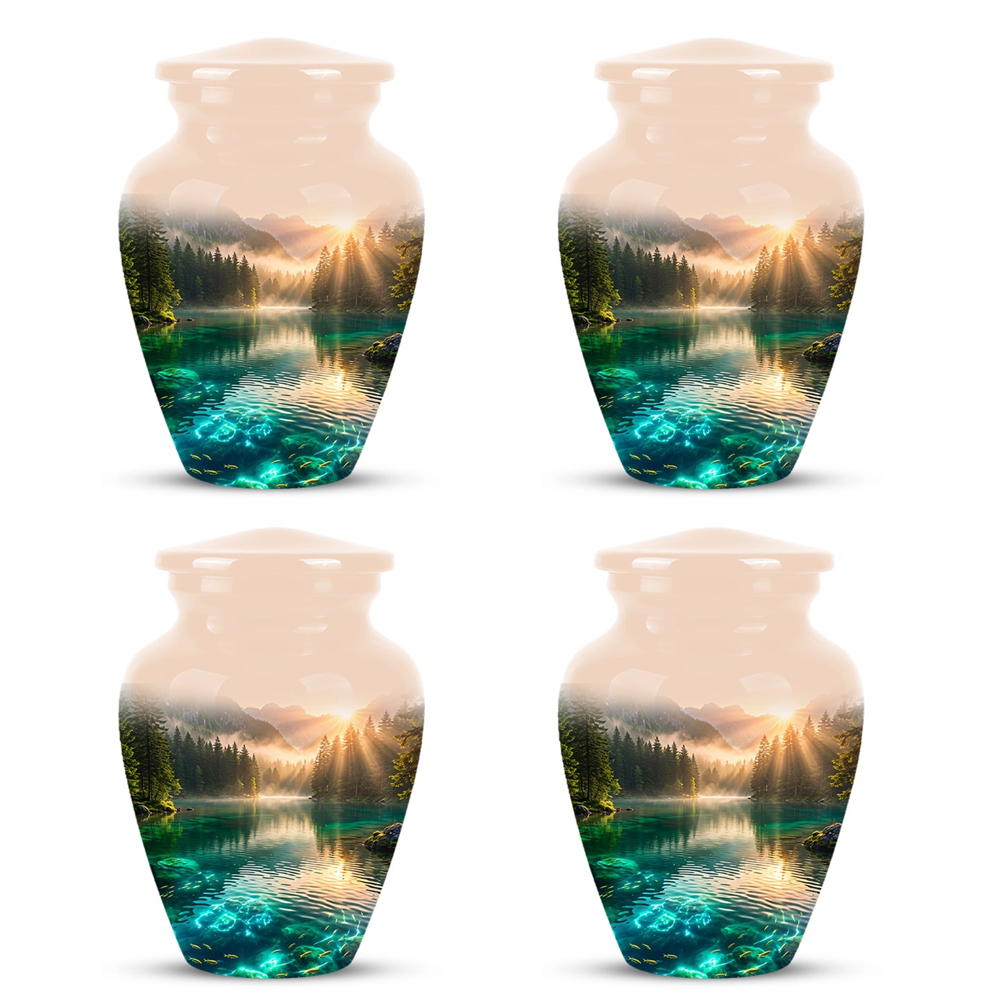 Serene Mountain Lake Cremation Urn- Custom Memorial Art Urns For Ashes