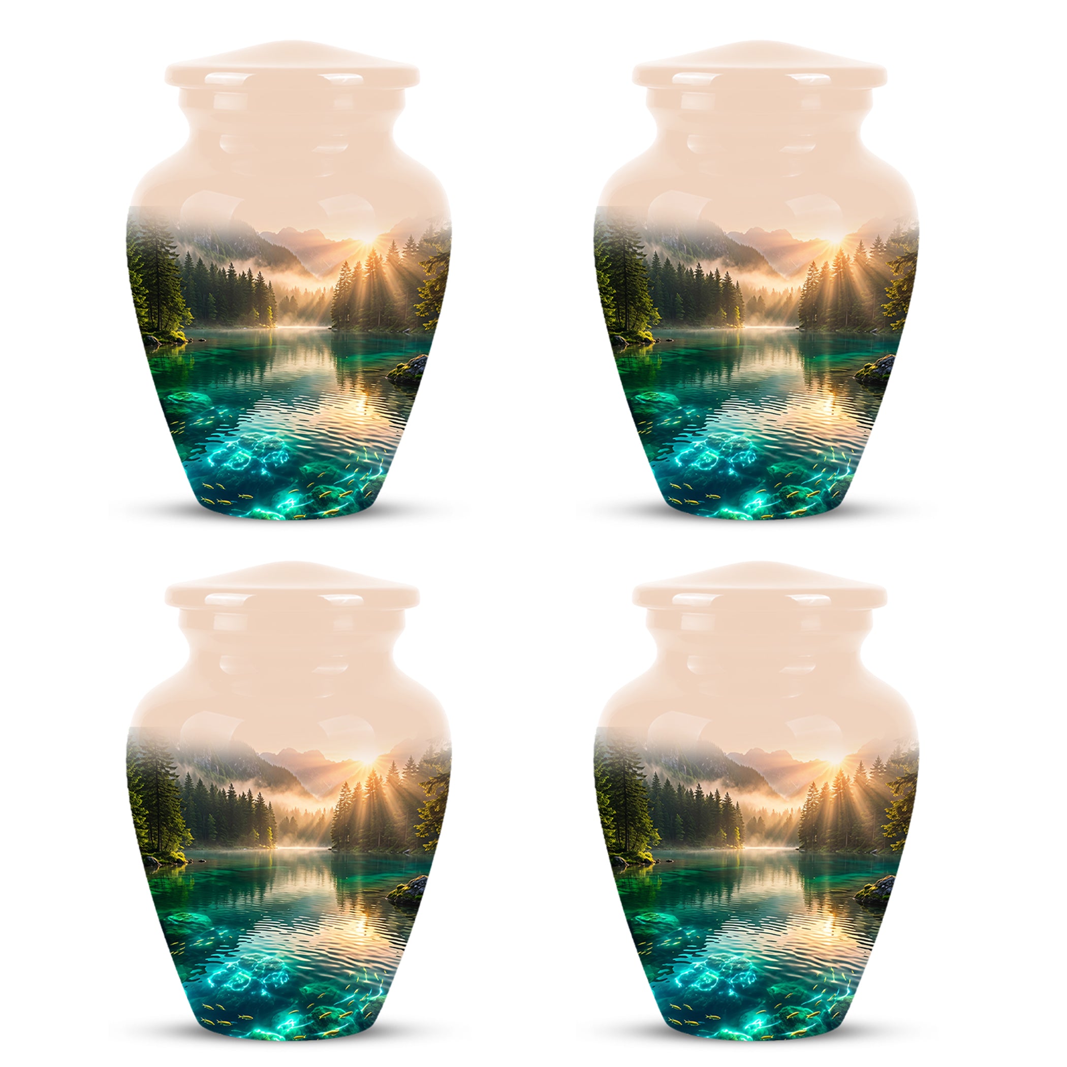 Serene Mountain Lake Cremation Urn- Custom Memorial Art Urns For Ashes