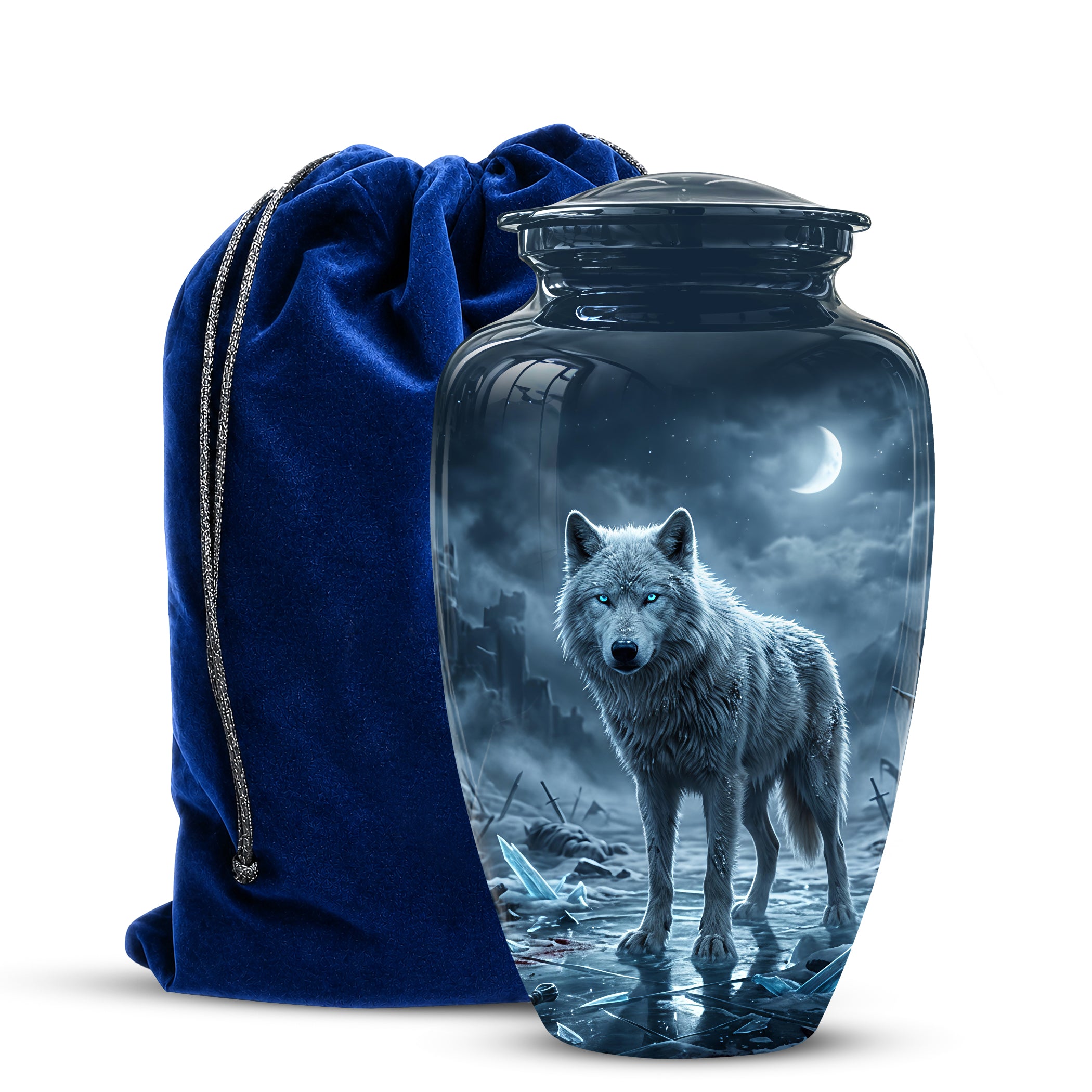 Moonlight White Wolf Urn for Human Ashes - Urns For Men & Women Ashes