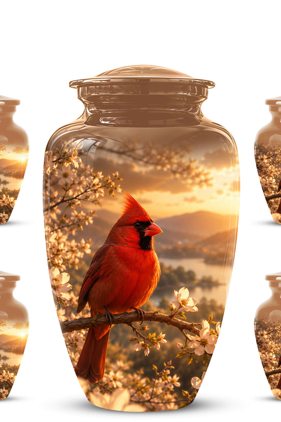 Red Cardinal Bird - Beautiful Sunset Scenic Burial Urns For  Ashes