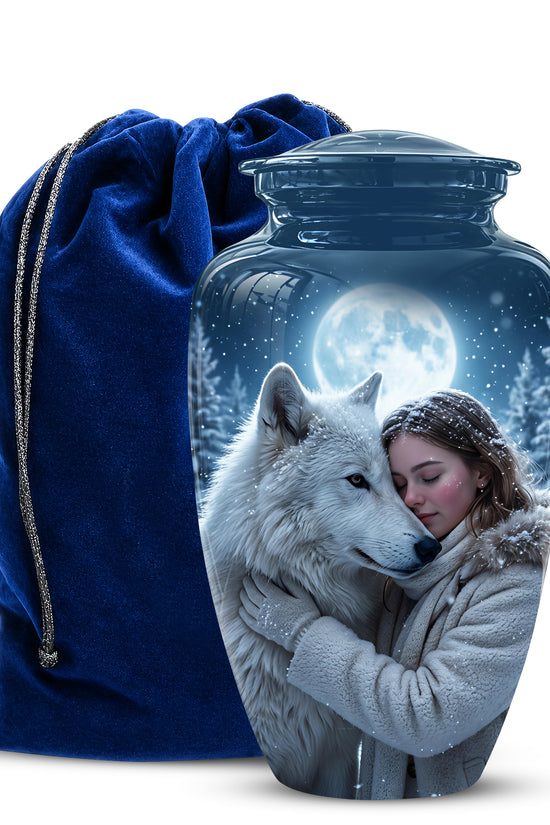 Moonlit White Wolf Cremation Urn for Ashes | Personalized Memorial