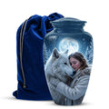 Moonlit White Wolf Cremation Urn for Ashes | Personalized Memorial