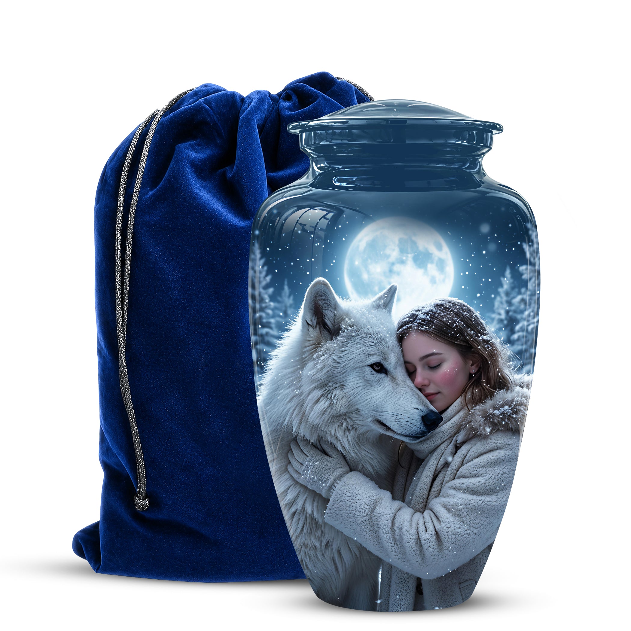 Moonlit White Wolf Cremation Urn for Ashes | Personalized Memorial