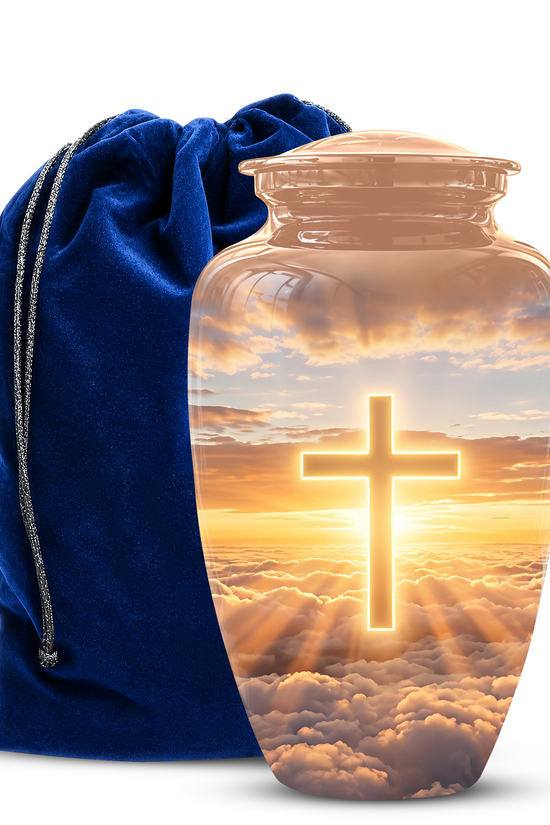 Christian Cross in Sky Cremation Urn - Beautiful Artistic Burial Urns For Ashes