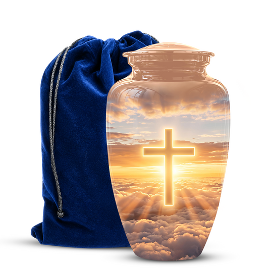 Christian Cross in Sky Cremation Urn - Beautiful Artistic Burial Urns For Ashes