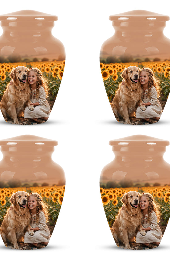 Golden Retriever With Girl - Beautifully Handcrafted Urns For Pet Ashes