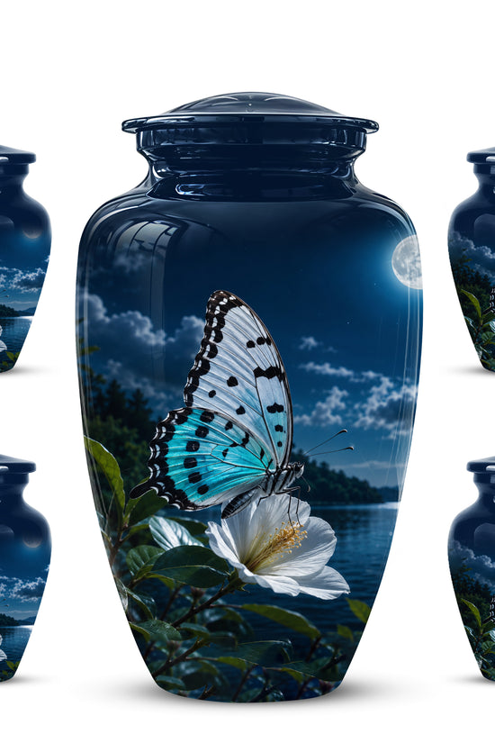 Colorful Butterfly On Flower Urn For Mom - Moonlight Memorial Urns
