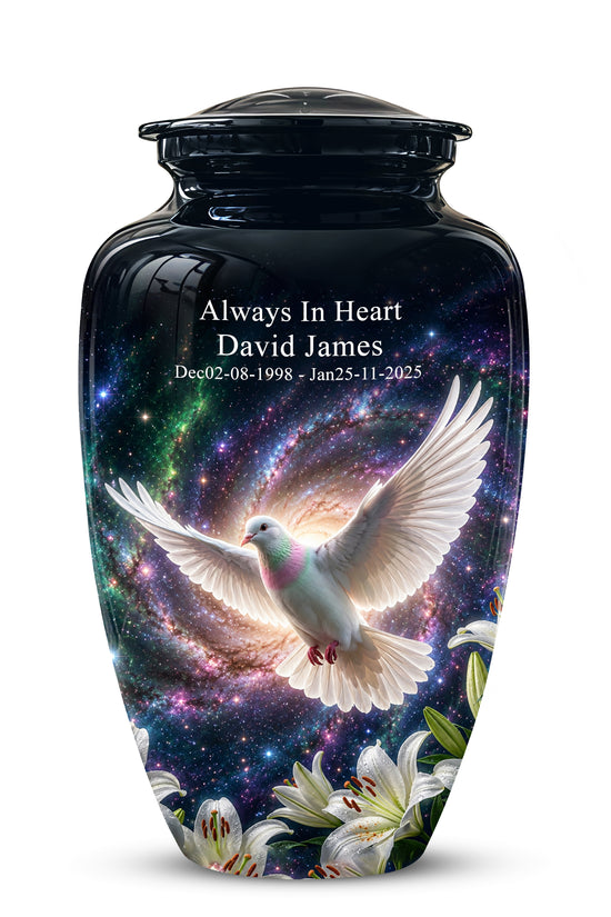 White Flying Dove Cremation Urn - Personalized Black Memorial Urns