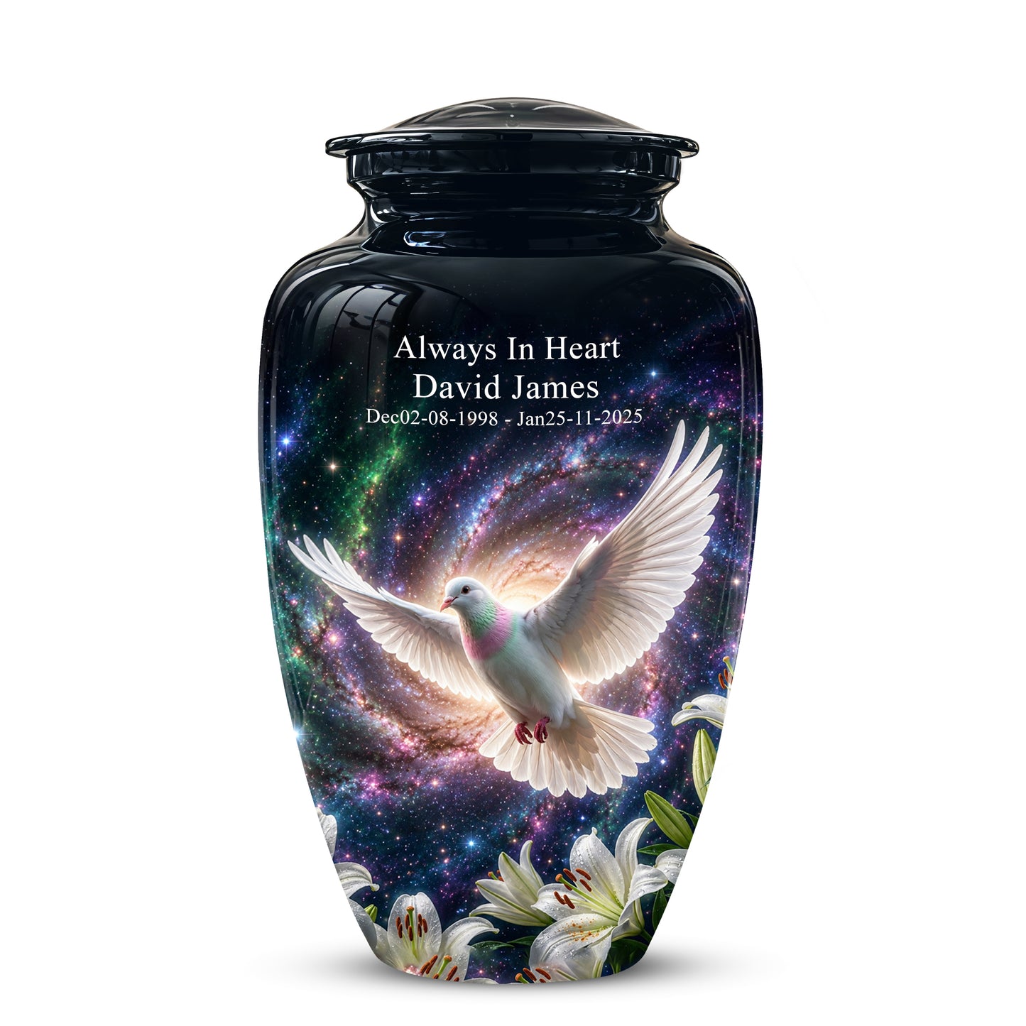 White Flying Dove Cremation Urn - Personalized Black Memorial Urns