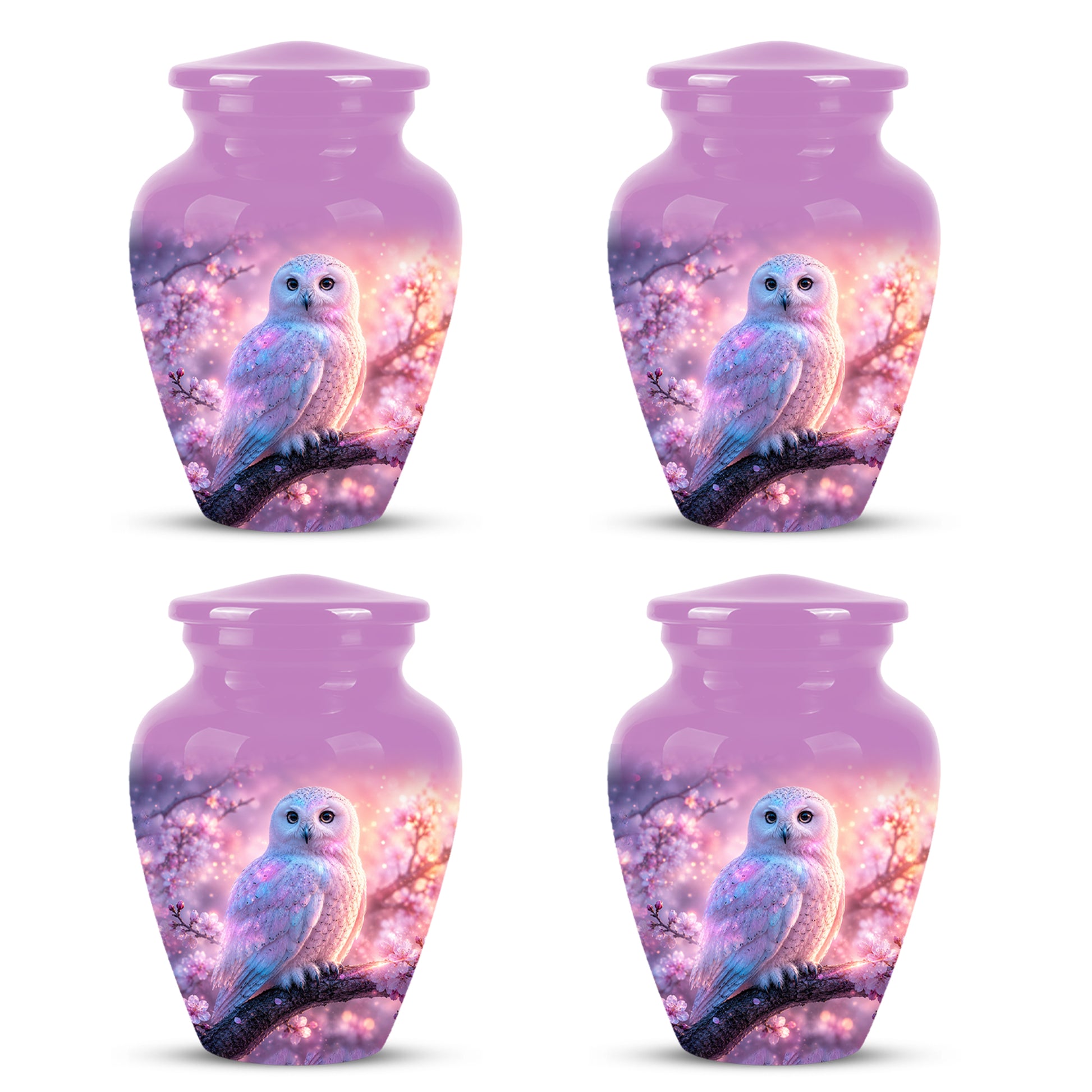 White Owl Cremation Urn - Beautiful Pink Memorial Urns For Human Ashes
