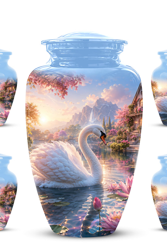 White Swan Themed Urn - Beautiful Custom Memorial Urns For Men & Women