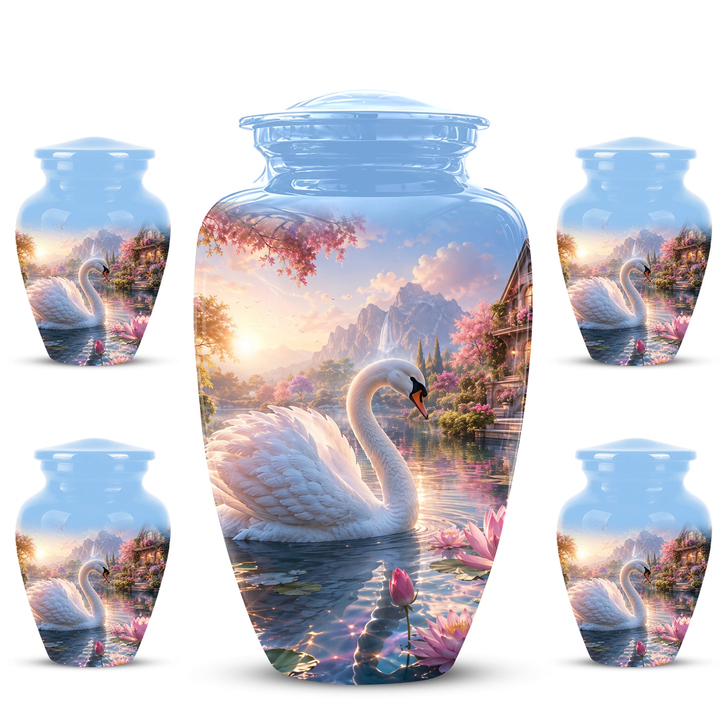 White Swan Themed Urn - Beautiful Custom Memorial Urns For Men & Women