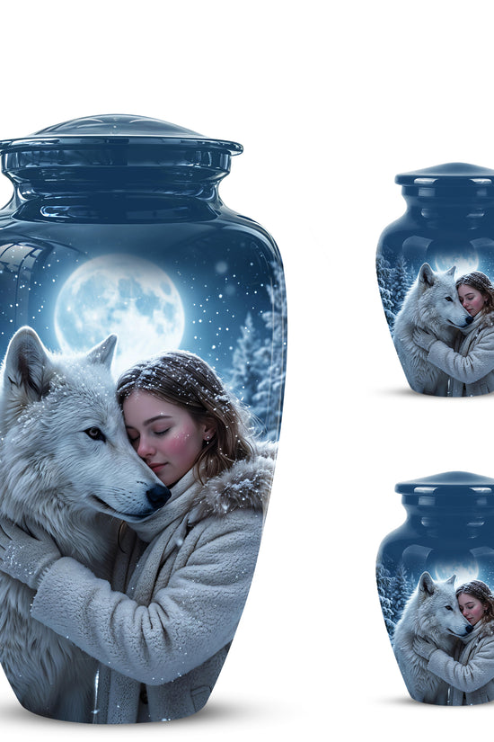 Moonlit White Wolf Cremation Urn for Ashes | Personalized Memorial