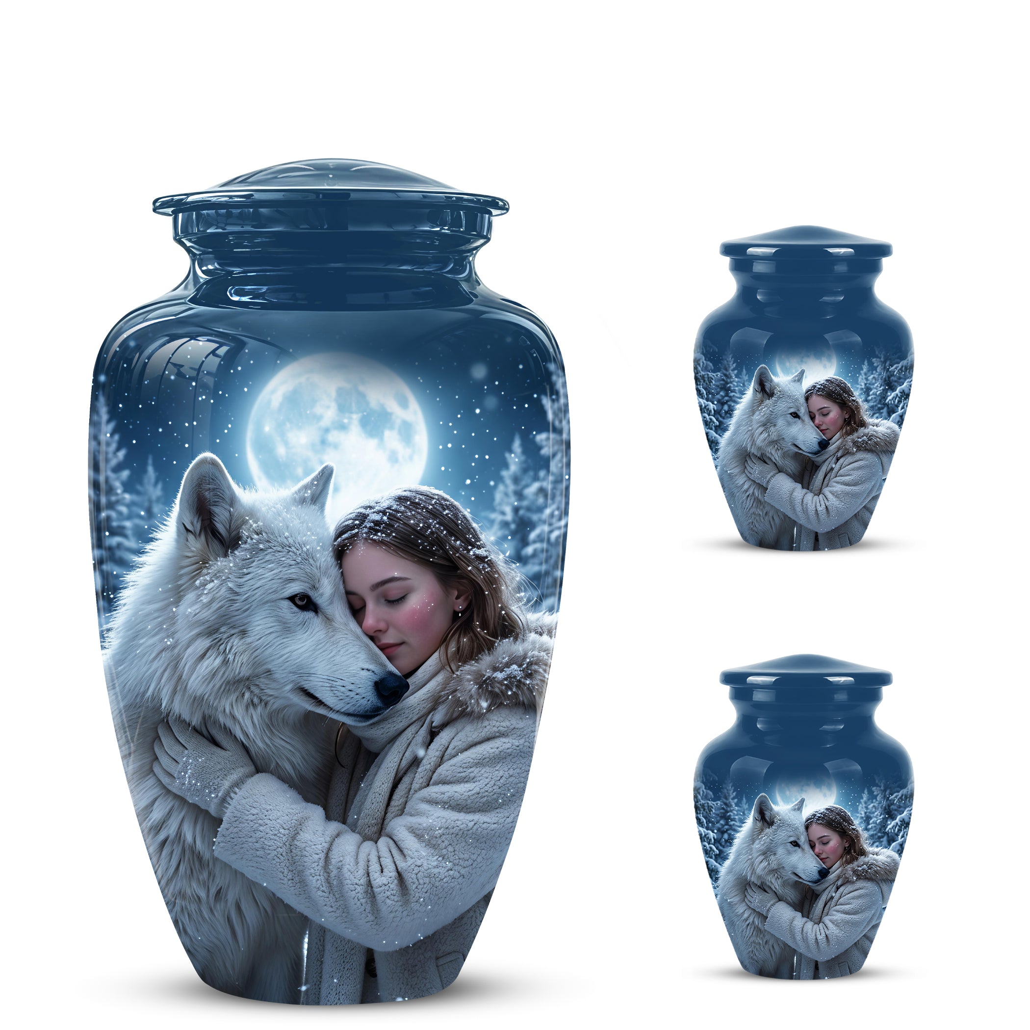 Moonlit White Wolf Cremation Urn for Ashes | Personalized Memorial
