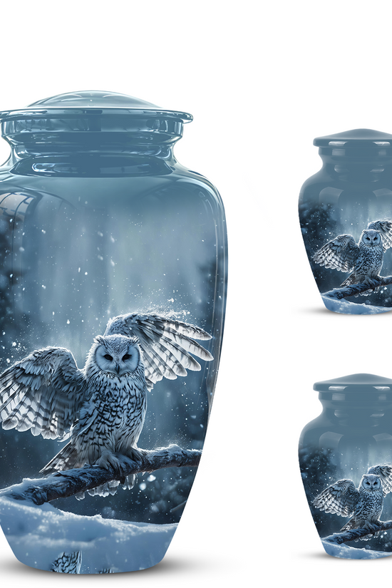 Snowy Owl Cremation Urn - Blue Funeral Urns For Human Ashes