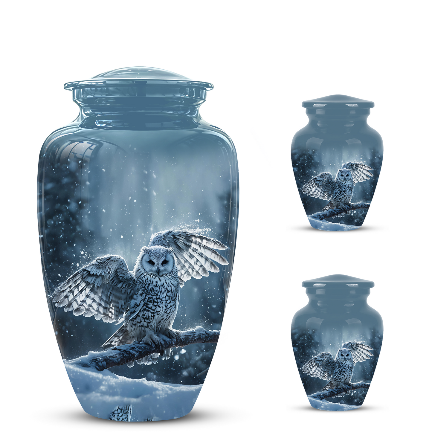 Snowy Owl Cremation Urn - Blue Funeral Urns For Human Ashes