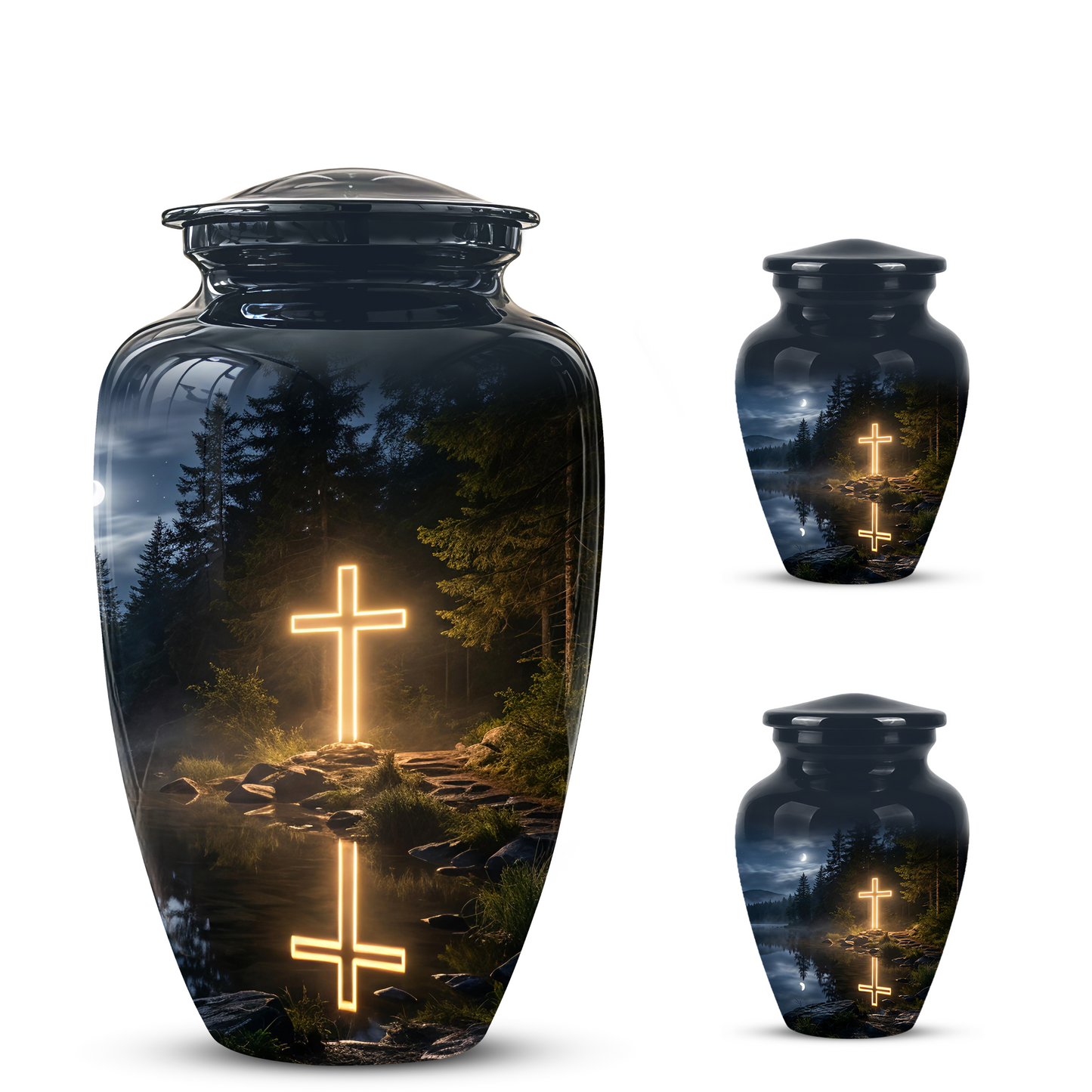 Glowing Cross In Forest - A Peaceful Tribute For Spiritual Human Ashes