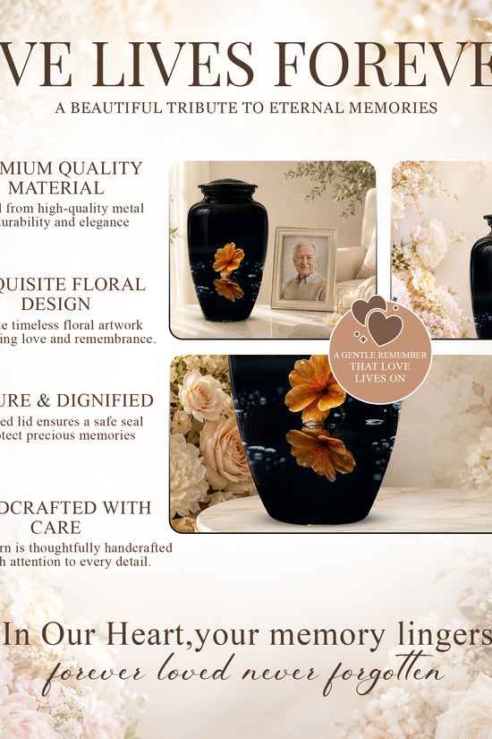 Decorative Yellow Flower Themed Urn - Decorative Black Urns For Ashes