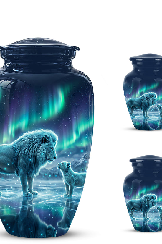 Lion & Cub Aurora Borealis Urn - Personalized Lion Urns For Human Ashes