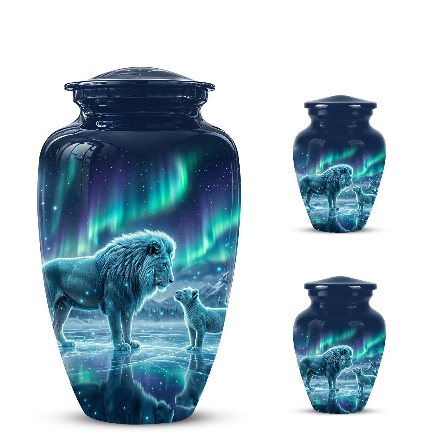 Lion & Cub Aurora Borealis Urn - Personalized Lion Urns For Human Ashes