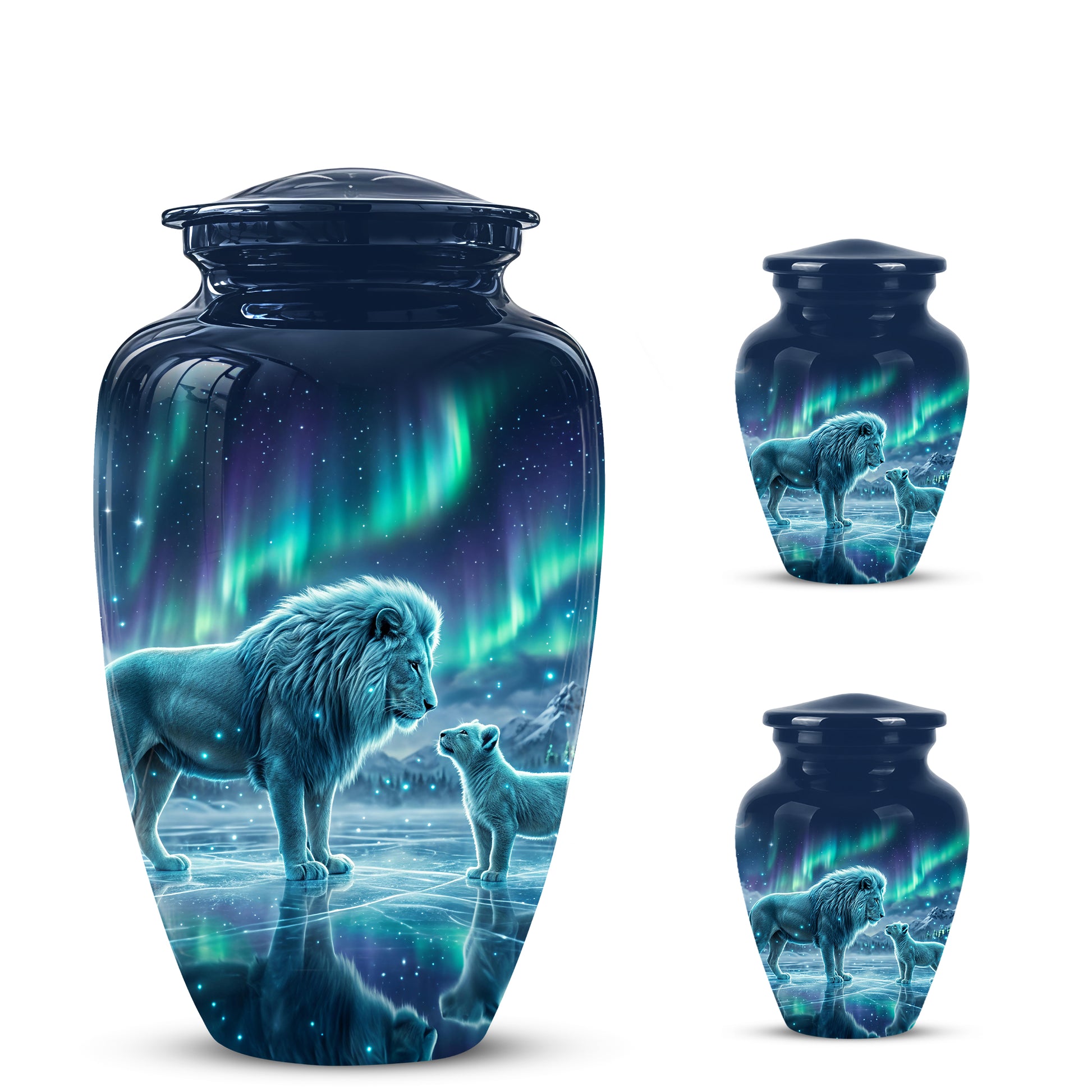 Lion & Cub Aurora Borealis Urn - Personalized Lion Urns For Human Ashes