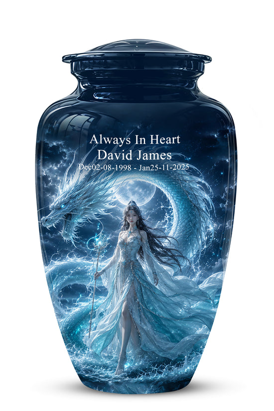 Dragon And Moon Goddess Fantasy Urn - Artistic Memorial Urns For Ashes