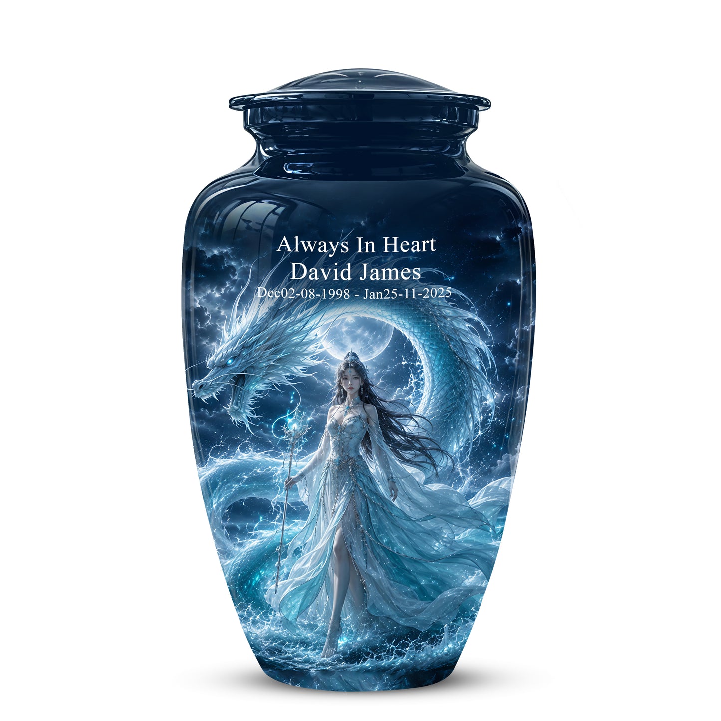 Dragon And Moon Goddess Fantasy Urn - Artistic Memorial Urns For Ashes