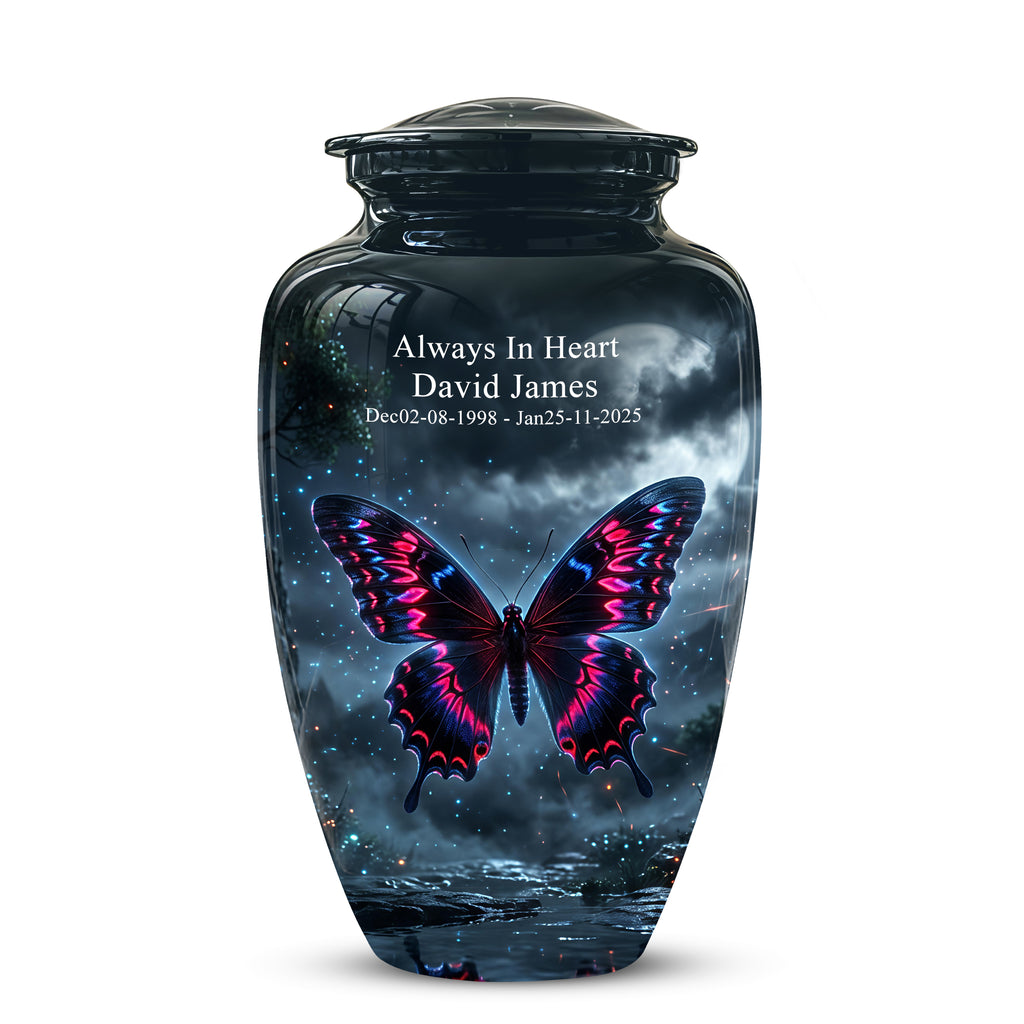 Colorful Butterfly Cremation Urn - Personalized Black Memorial Urns