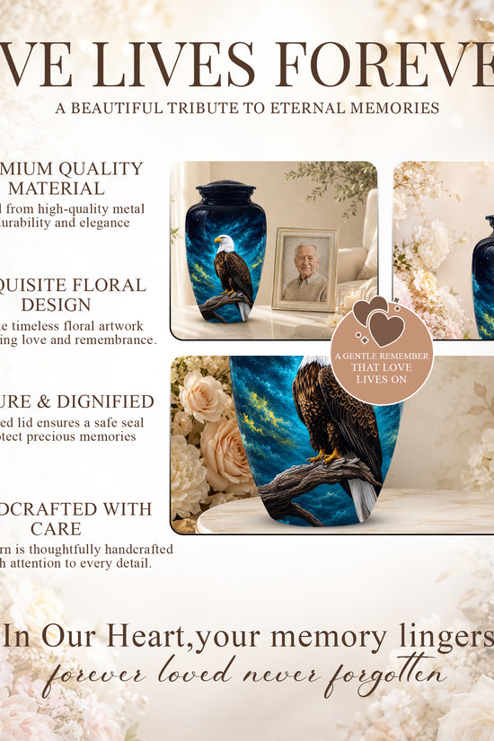 Cosmic Bald Eagle Cremation Urn - Decorative Memorial Urns For Human Ashes