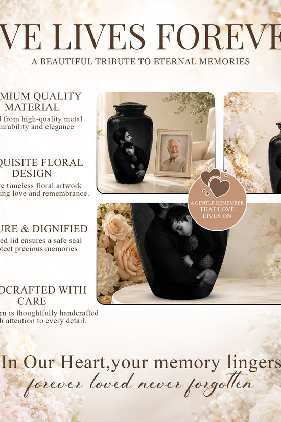 Black Father & Son Memorial Urn - Custom Cremation To Tribute Dad Ashes