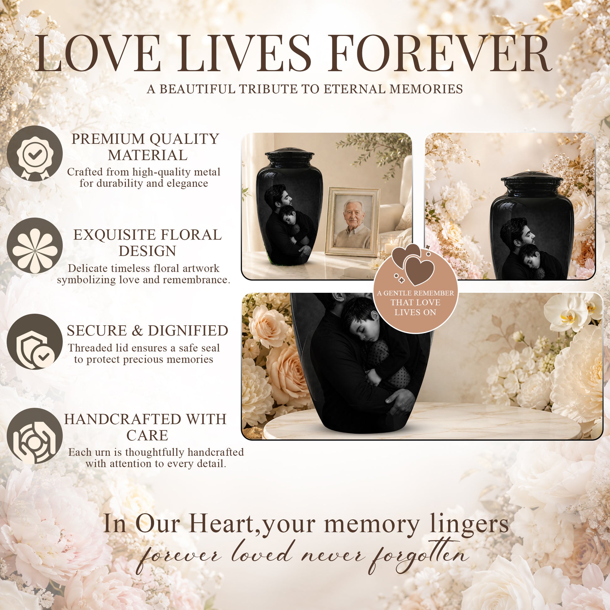 Black Father & Son Memorial Urn - Custom Cremation To Tribute Dad Ashes
