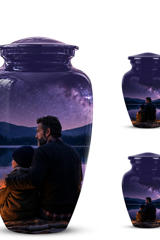 Father & Son Love Cremation Urn - Mountain Night Scenic Urns For Dad