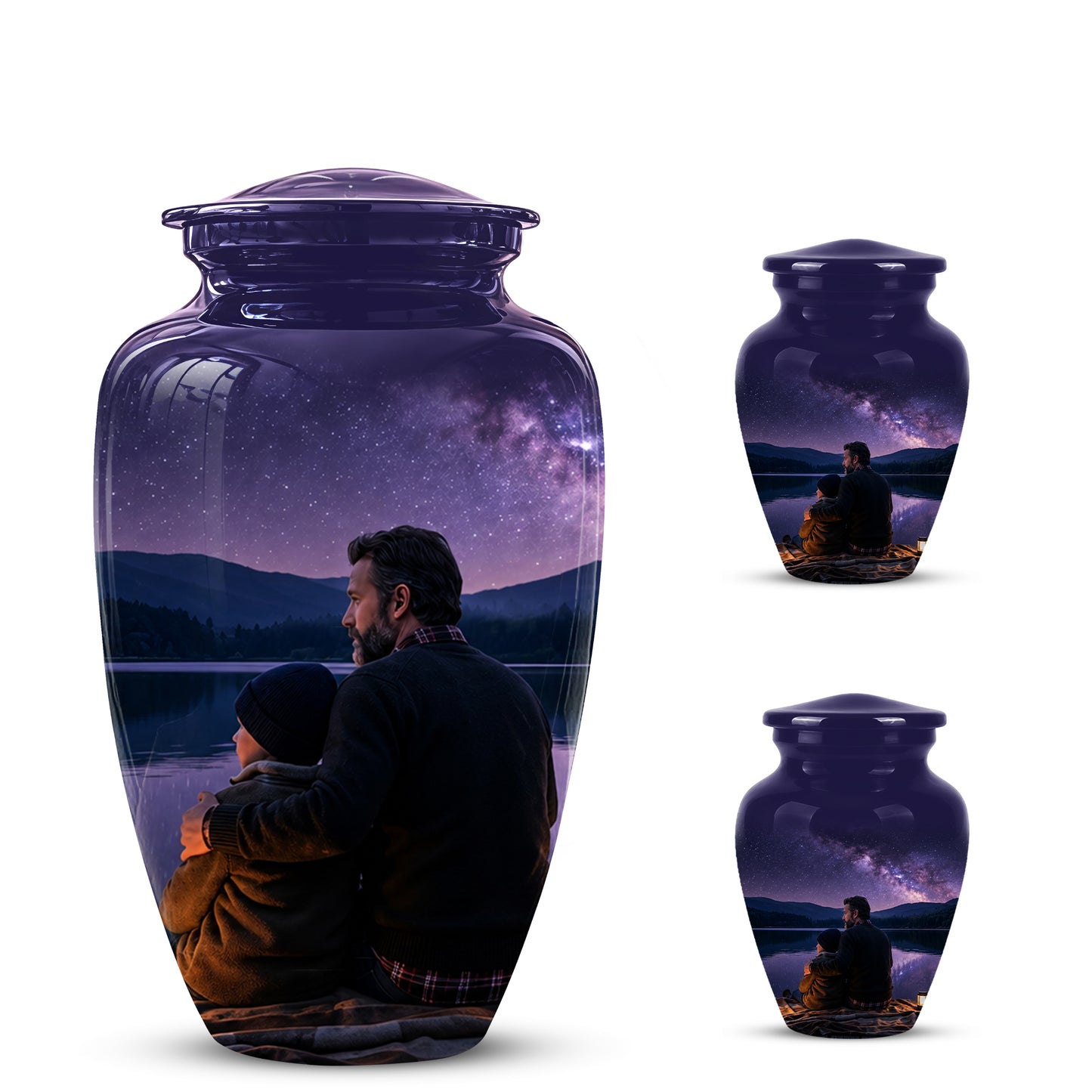 Father & Son Love Cremation Urn - Mountain Night Scenic Urns For Dad