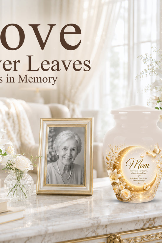 Floral Memorial Urn for Mom – White Aluminium Cremation Urn for Ashes