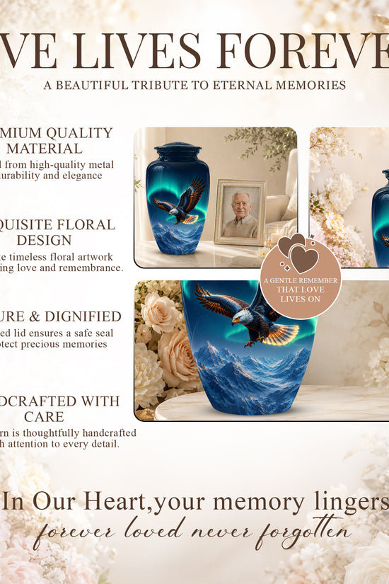 Majestic Eagle Blue Cremation Urn - Personalized Northern Lights Urns