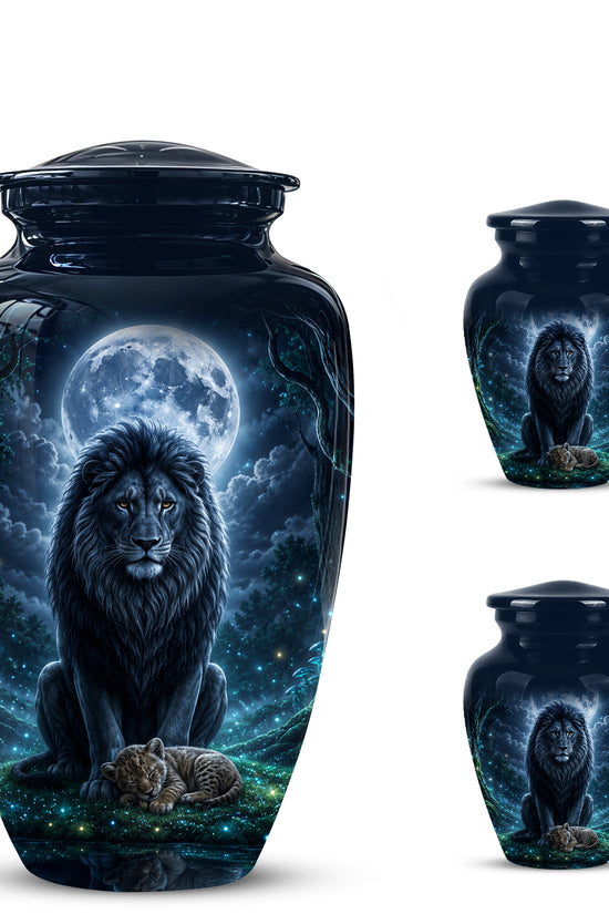 Lion And Moon Memorial Urn - Lion Adult Male Funeral Urns For Ashes