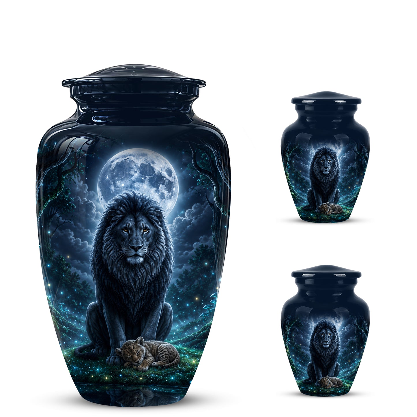 Lion And Moon Memorial Urn - Lion Adult Male Funeral Urns For Ashes