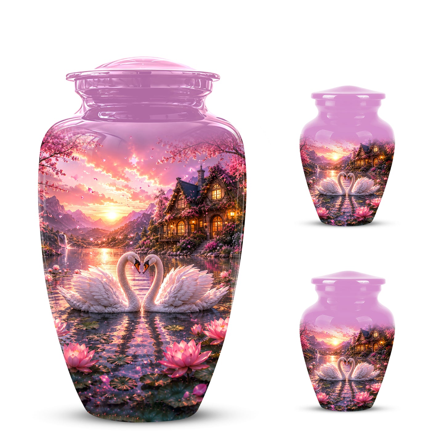 Couple Swan Memorial Urn - Peaceful Classic Urn For Lover's Ashes