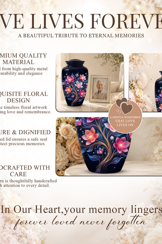 Hand-Painted Lotus Flower Cremation Urn - Decorative Urns On Sale