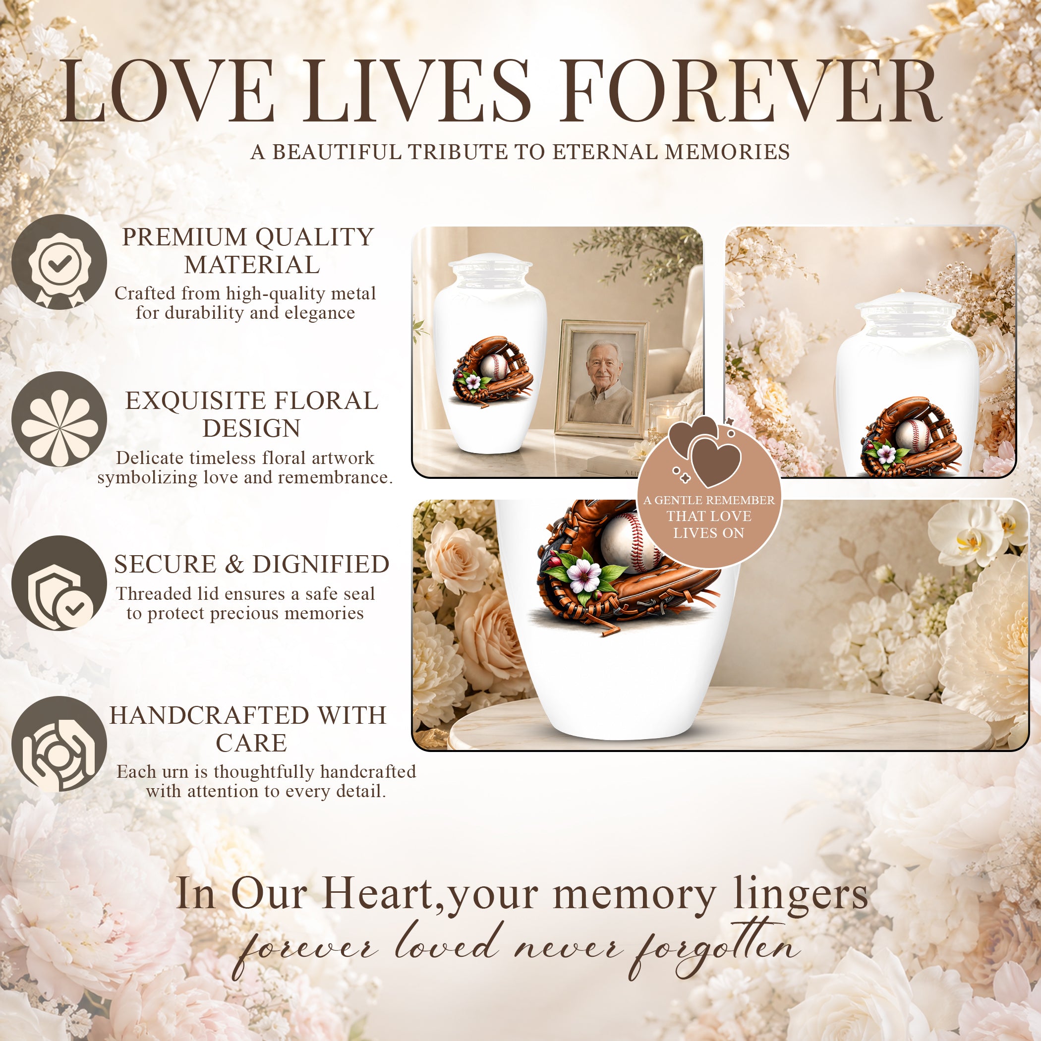 Baseball Gloves  & Ball Cremation Urn - Custom White Funeral  Urns
