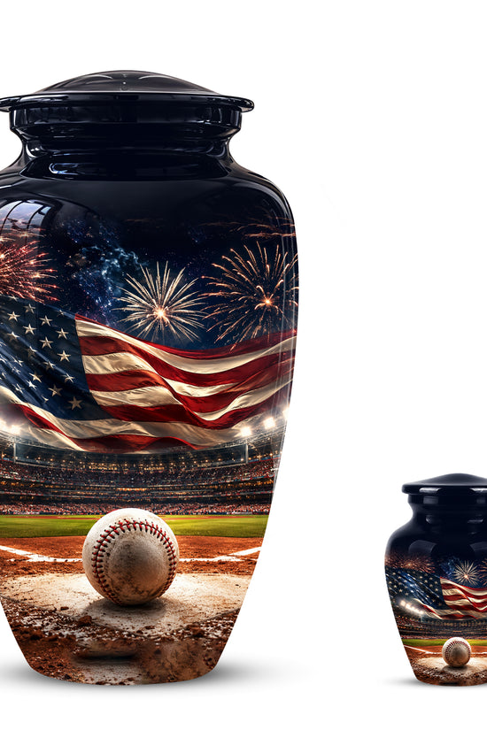 Personalized Baseball Urn with American Flag – Patriotic Urn for Human Ashes