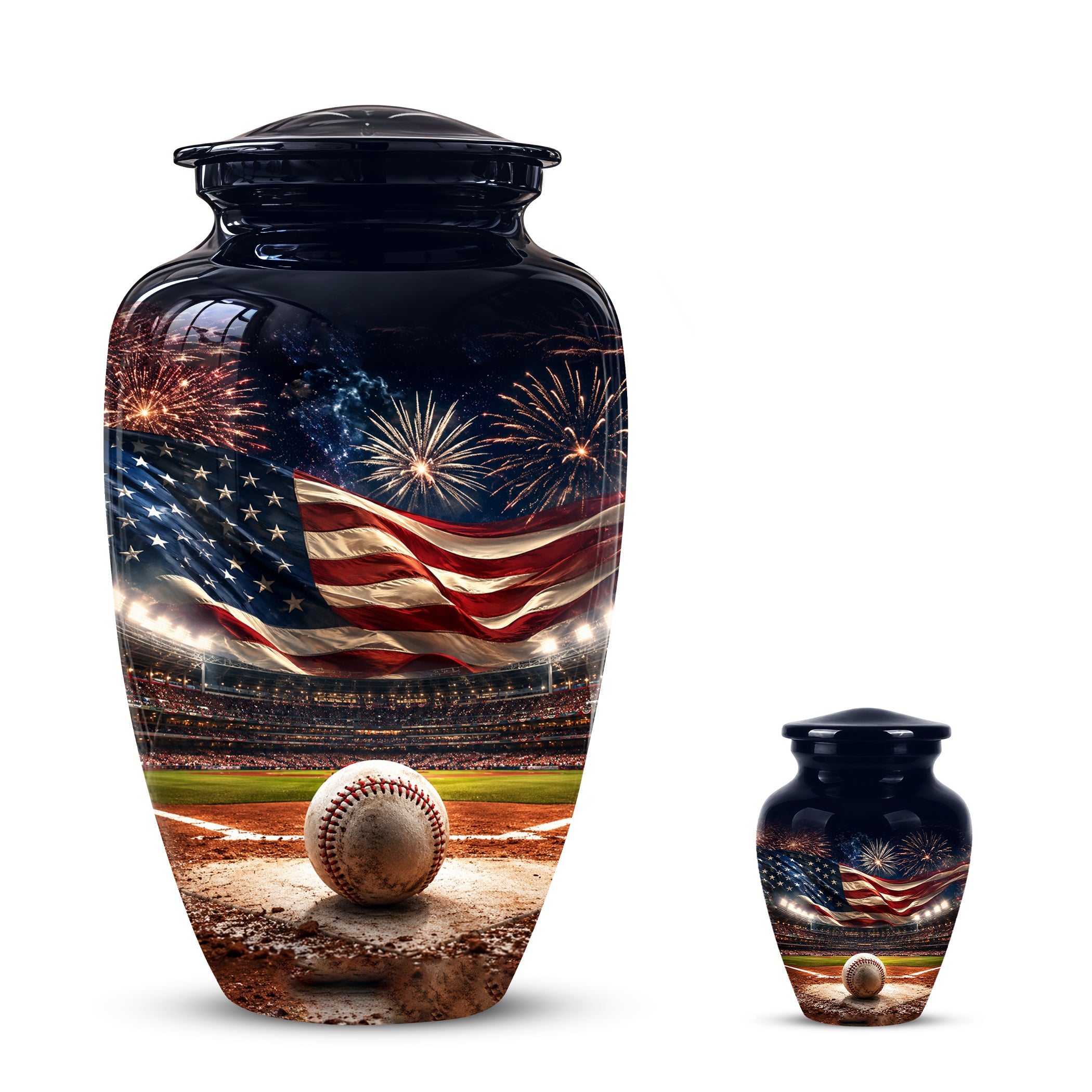 Personalized Baseball Urn with American Flag – Patriotic Urn for Human Ashes