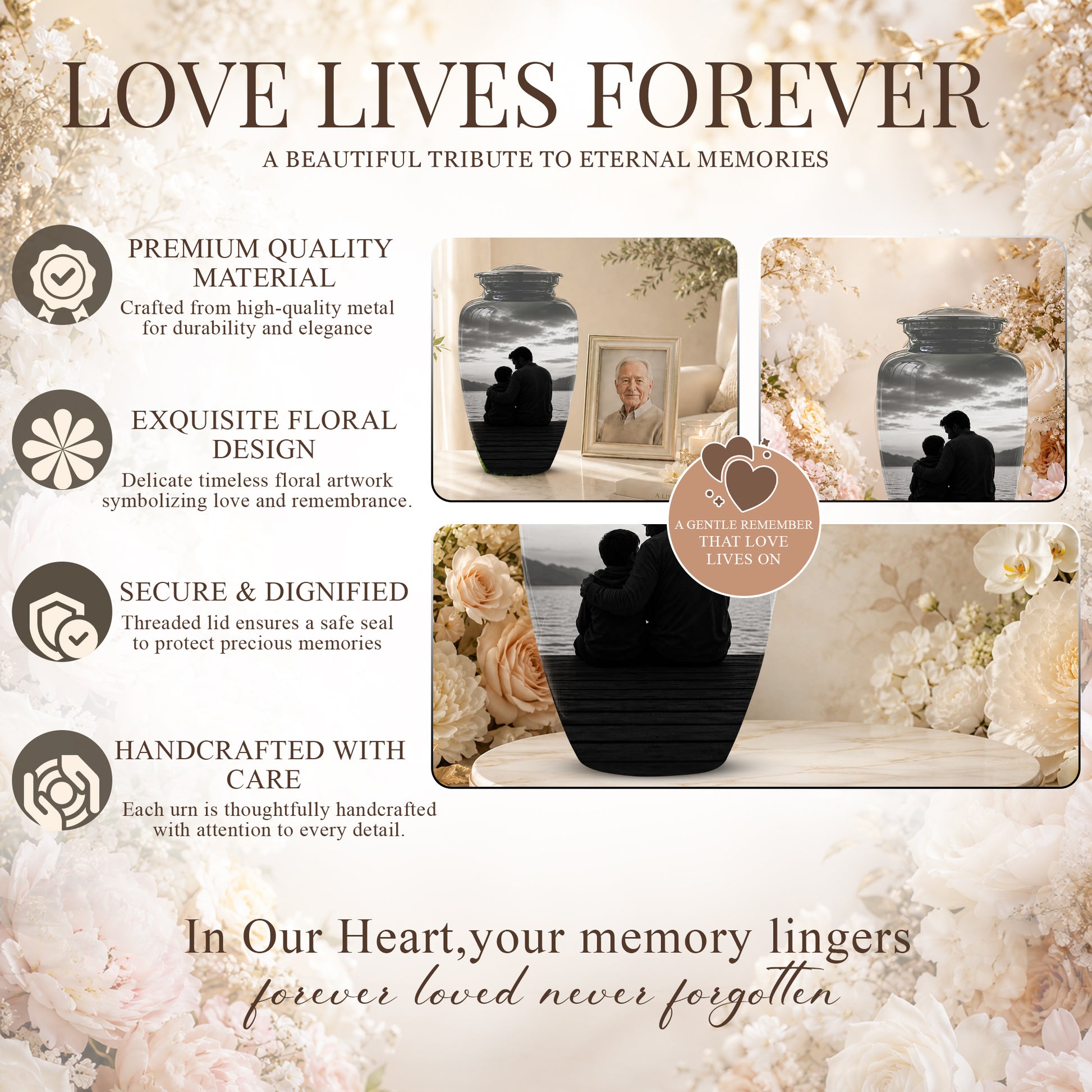 Handcrafted Father Memorial Urn - Black Personalized Urn For Dad Ashes