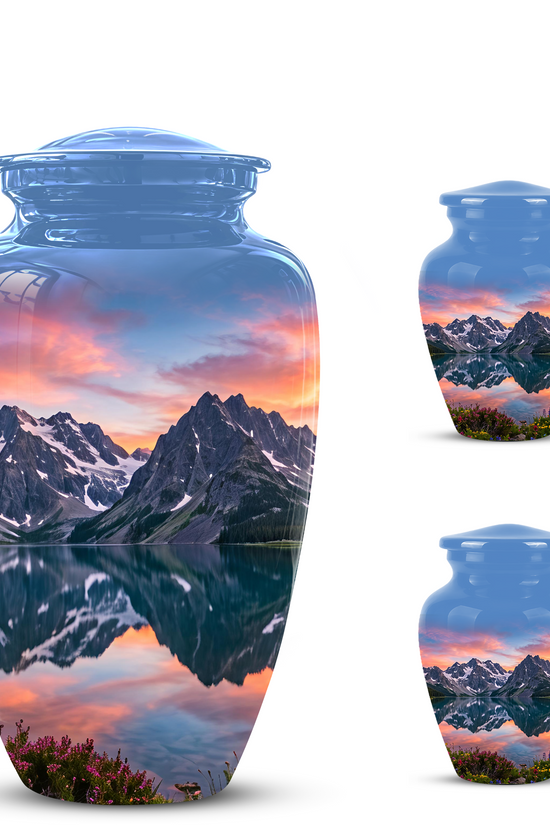 Mountain Lake Burial Urns - Sunset Scenic Cremation Urns For Nature Lovers