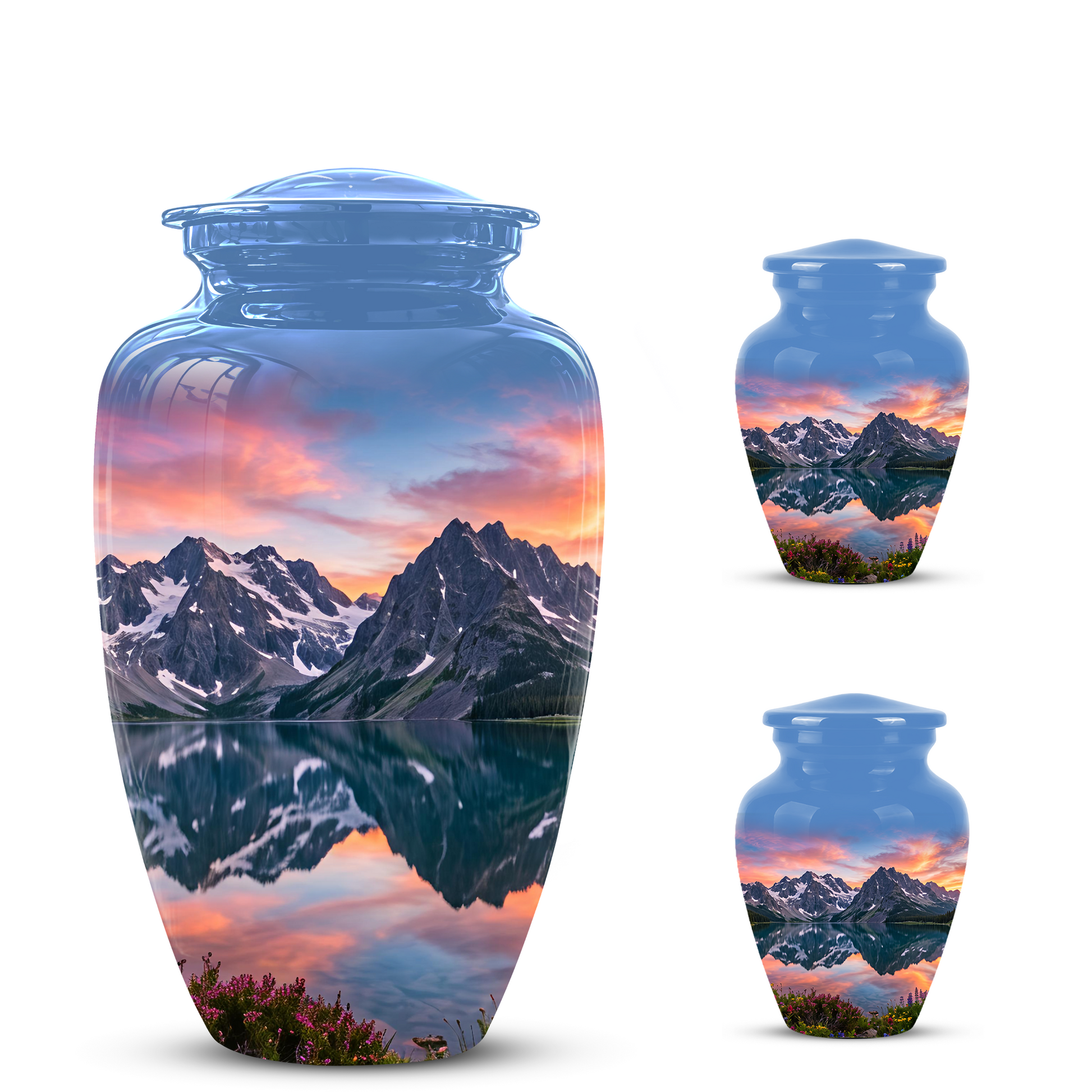 Mountain Lake Burial Urns - Sunset Scenic Cremation Urns For Nature Lovers