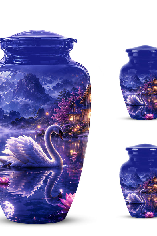 White Swan Cremation Urn - Night Landscape Funeral Urns For Human Ashes