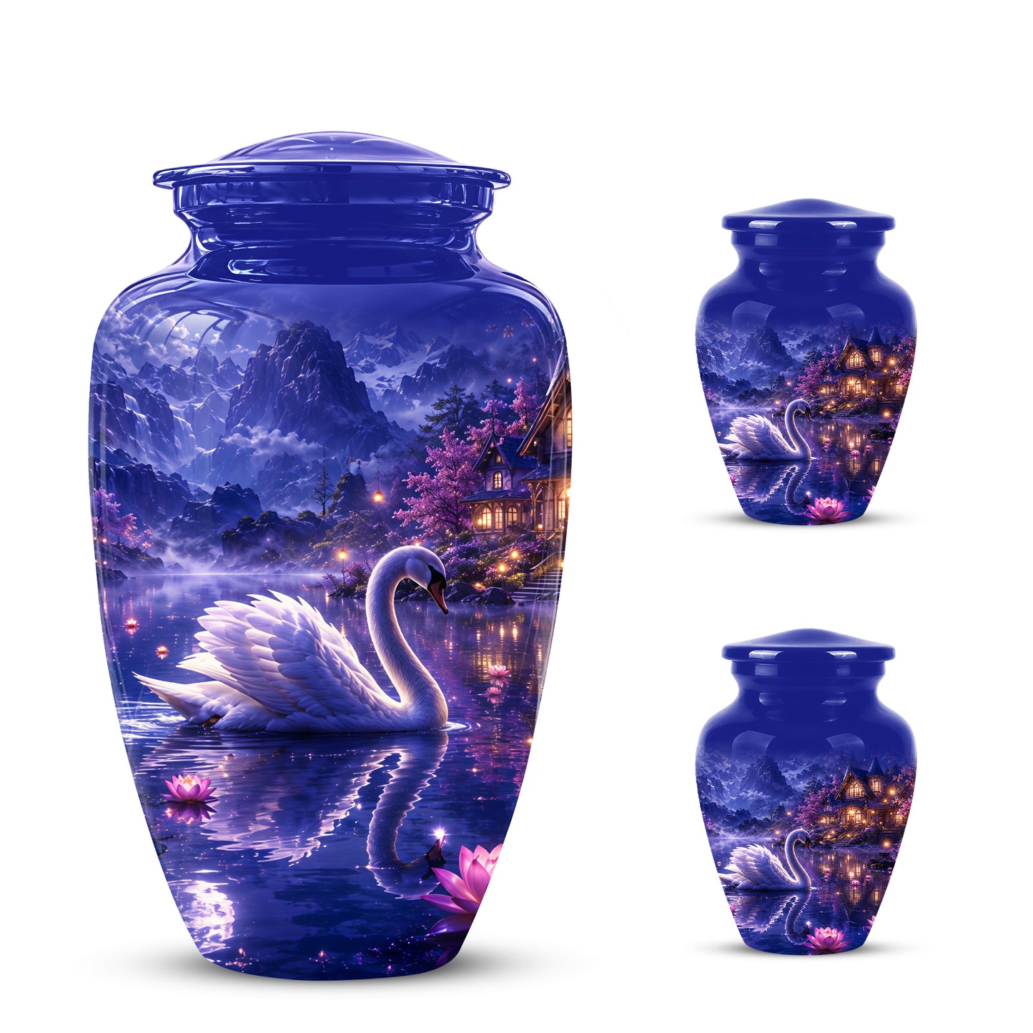 White Swan Cremation Urn - Night Landscape Funeral Urns For Human Ashes