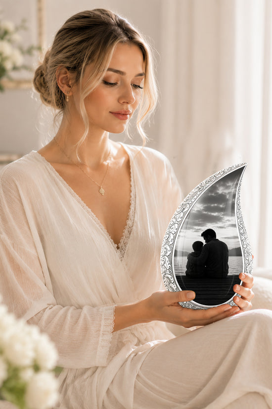 Handcrafted Father Memorial Urn - Black Personalized Urn For Dad Ashes
