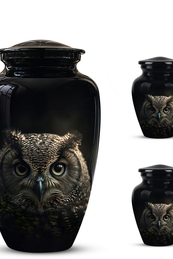 Owl Cremation Urns For Human Ashes - Black Burial Urns For Dad